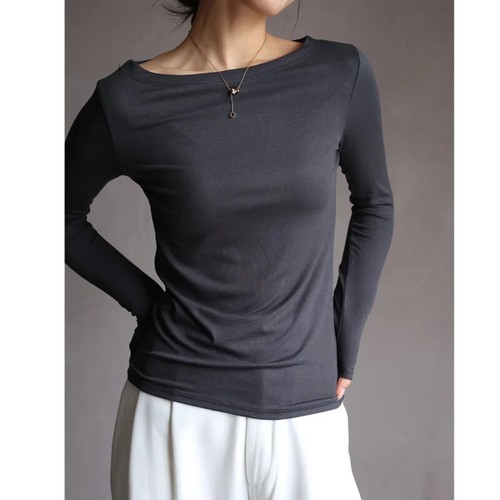 Autumn Women's T-Shirts Tops Solid Color Sexy Slash Neck Slim Elegant Winter - Bild 22 von 24