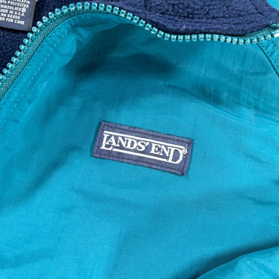Chaqueta De Colección Lands End Niños XL Verde Forrada de Vellón Squall Años 80 90 Hecha en EE. UU. Foto 3 de 4