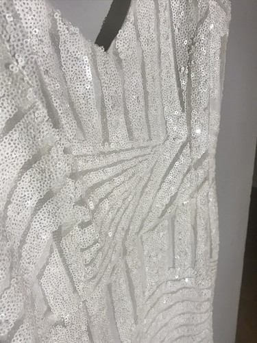 Charlotte Russe Y2K Dress Sequin Iridescent White Tank Bodycon Mini Medium M - Picture 3 of 15