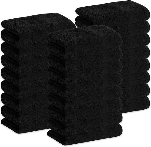 24-Pack Super Soft 16x27 Black Hand Towels - Premium Cotton for Spa & Gym - Picture 3 of 8