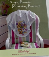 Charles Craft DMC  Sleepy bunny   Cross Stitch Infant receiving blanket KIT BABY