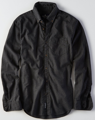 American Eagle AEO Button Down gewebtes Herrenhemd dunkelgrau Medium