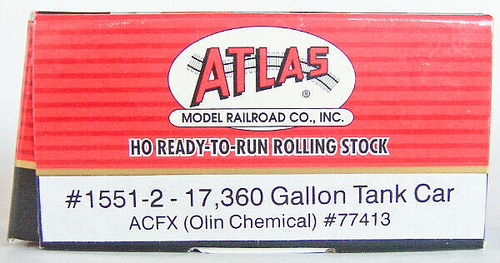 HO Atlas 1551-2: ACXF (OLIN CHEMICAL) 17,360 Gallon Tank Car #77413, NEW C10 - Picture 6 of 6