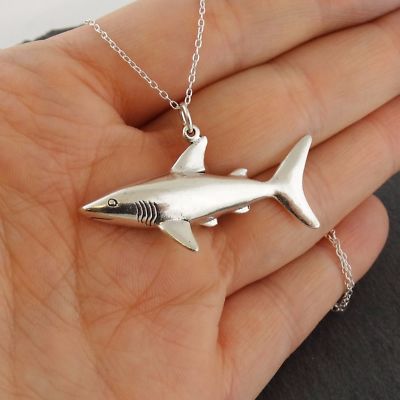 3D Shark Necklace - 925 Sterling Silver - Pendant Ocean Great White Sharks NEW | eBay 3D Shark Necklace - 925 Sterling Silver - Pendant Ocean Great White Sharks NEW | eBay