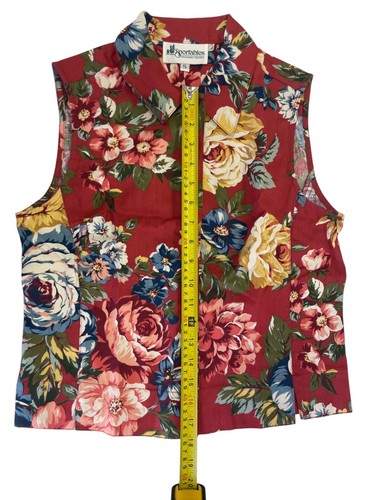 Blusa smanicata sportiva con bottoni rossa donna taglia S floreale colletto cotone - Foto 6 di 7
