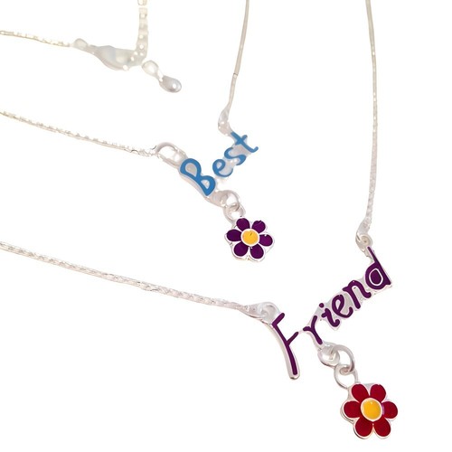 Best Friends Flower Necklace Set Silver Plated Daisy Enamel Adjustable Gift UK - Picture 2 of 2