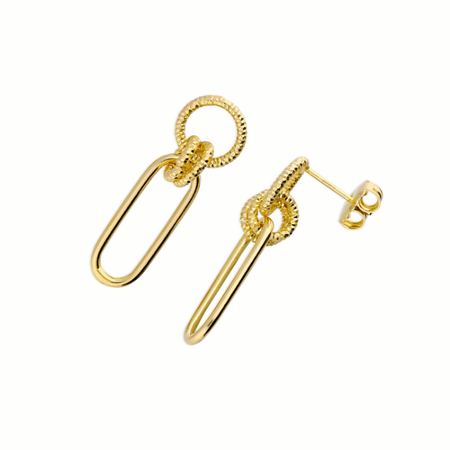 Silver Drop Earrings with Gold Vermeil. Diamond Cut Circle Paperclip Earrings - Video 1 of 1