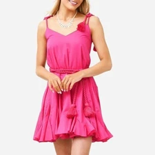 $410 New Rhode Casey Cotton Mini Flared Dress in Hot Pink Sz Small