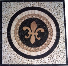 Floor Marble Medallion Fleur de Lis Travertine Square Tile Mosaic 32 inches