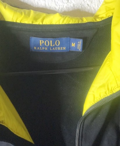Polo Ralph Lauren black yellow Full Zip Hoodie Jacket W/ Patch Emblem Sz Medium! - Picture 2 of 5