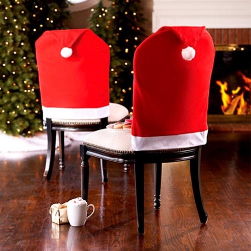 4 pack Table Decoration Red Christmas Santa Hat Dining Chair Seat Back Covers - Picture 7 of 9