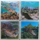 Handmade Ceramic Tile Coaster Set - Alligators - Set of 4 - ( Marble, Wood) - A
