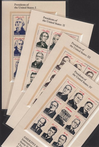 1986 AMERIPEX Presidents Sc 2216-2219 MNH souvenir sheets set 4 (36 stamp set)