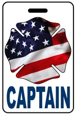 Personalized Captain Patriotic USA Flag Firefighter Cross Luggage/Gear Bag Tag