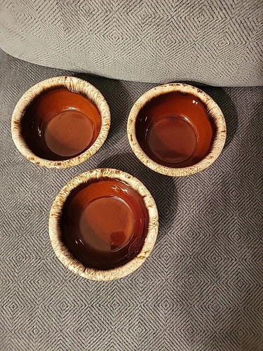 Hull Oven Proof Brown Drip Glaze Pottery 3 Cereal Soup Bowls - 5½ inches
