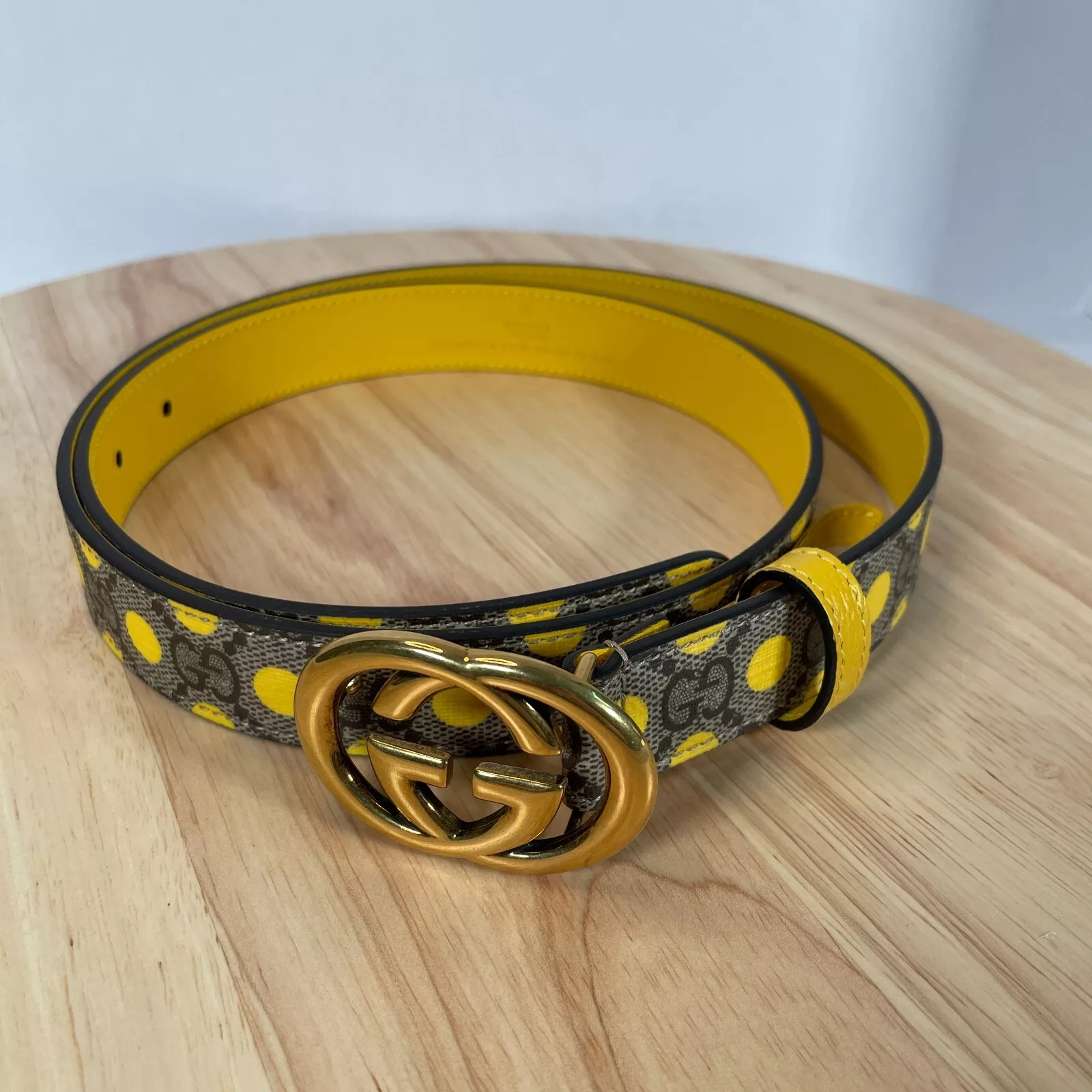 Ceinture jaune emboîtée GUCCI AUTHENTIQUE NEUVE taille 95   38 monogramme suprême lune