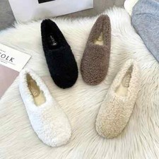 Lambwool Moccasins Winter Cotton Shoes Women Warm Plush Curly Sheep Fur Flats