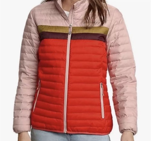 Eddie Bauer Microlight Puffer Jacket 650 Fill Packable Stripe Women XL New Warm
