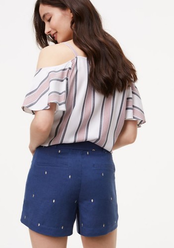 LOFT Gold Embroidered Dot Tie Waist Shorts with 4" Inseam Size 6, 8, 10 - Picture 3 of 3