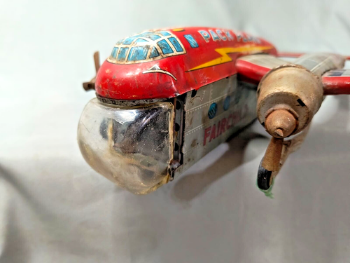 VINTAGE VERY RARE JAPAN TIN LITHO PACK PLANE US AIR FORCE C-120 AIRPLANE TOY - Picture 2 of 8