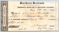 1846 Boston MA Treasurer Receipt Northern Railroad Stock "Benjamin Huntington"