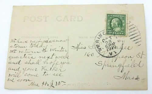 1910 POSTMARKED SPRINGFIELD VERMONT PHOTO POSTCARD & ONE CENT FRANKLIN STAMP - Picture 3 of 12