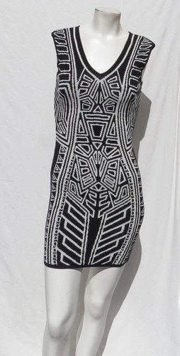 JEALOUS TOMATO US M schwarz weiß Tribal Print Rayon Pullover Strick Bodycon Kleid - Bild 5 von 6