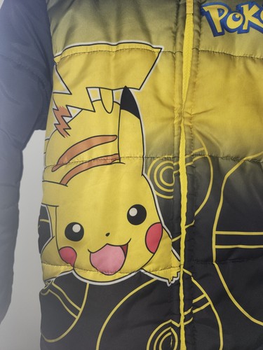Pokemon Pikachu Kid's Hooded Puffer Winter Coat Full Zip up Coat Size 7/8 - Picture 4 of 5