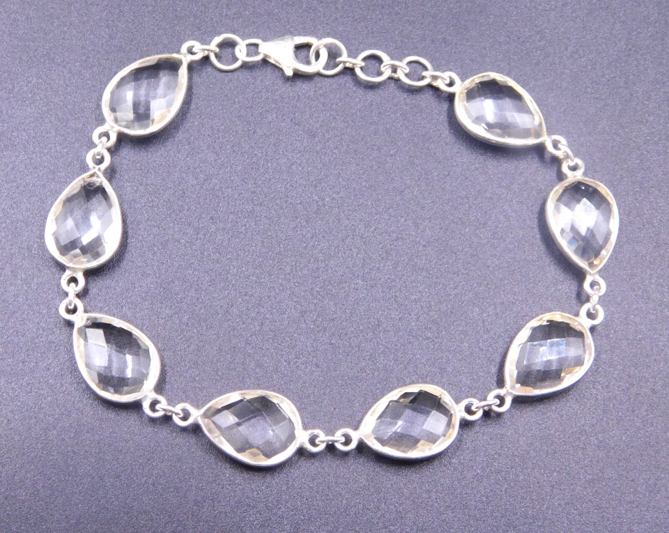 10.6 Gm 925 Sterling Silver Crystal Briolette Cut Gemstone Bracelet Size 8.3" in - Image 3 of 3