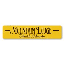 Mountain Lodge Arrow Sign, Personalized Skiing Location City Metal Decor Sign
