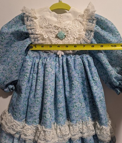 Vintage Handmade Girls 2t Blue Gingham Puffy Sleeve Twirl Dress Fancy Lace Trim - Picture 4 of 10