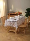 White Lace Flower And Bird Hanging Tassel Tablecloth, Coffee Table,Tablecloth