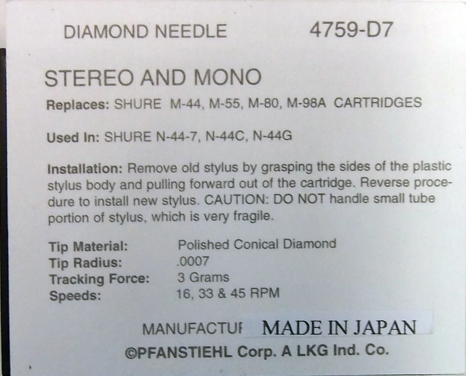 AGUJA GIRATORIA STYLUS para SHURE M44-7 M44 N44-7 M44MR M55 M80 M98A N44C N44G Foto 3 de 3