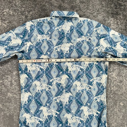 Wrangler Western Shirt Boys XL White Blue Pearl Snap Aztec Horse Print Cowboy - Picture 6 of 12