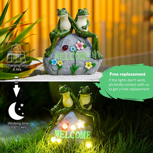 Solar Paar Frosch Statue für Gartendeko - Outdoor Rasen Deko Figuren für Pat - Bild 6 von 12