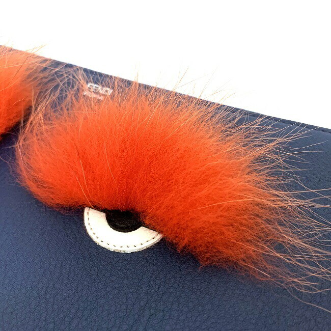 FENDI Clutch Bag Navy Red Monster 8M0363-41D L-shaped Zipper