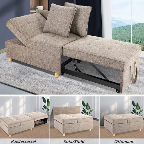 Convertible Sleeper Sofa Bed Linen Fabric Loveseat Pull Out with 2 Throw Pillow - Picture 2 of 152