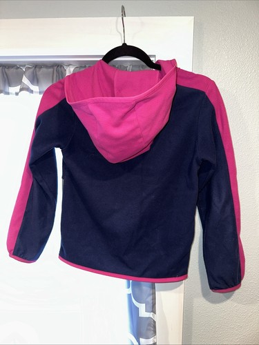 The North Face Hooded Jacket Girls Small 7/8 Full Zip Fleece Blue, Pink, Grey - Picture 2 of 3