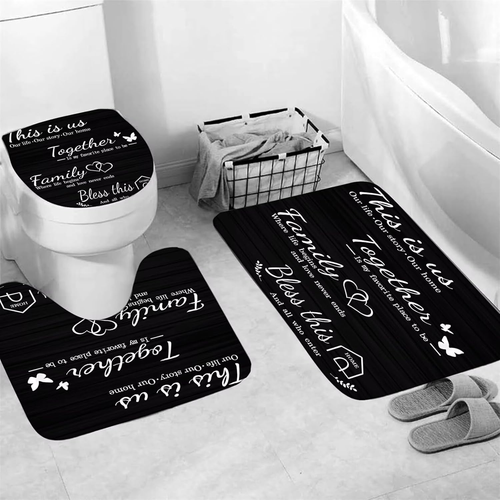 Family Shower Curtain Set Black Home Bathroom Set with Shower Curtain and Rugs a - Picture 3 of 12