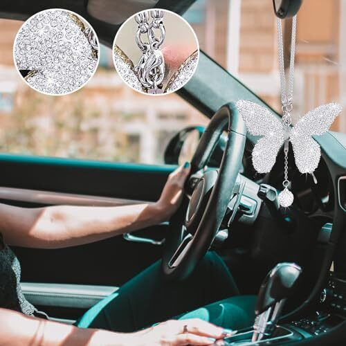 Bling Butterfly Autozubehör für Frauen, Diamant Auto Rückspiegel - Bild 2 von 6