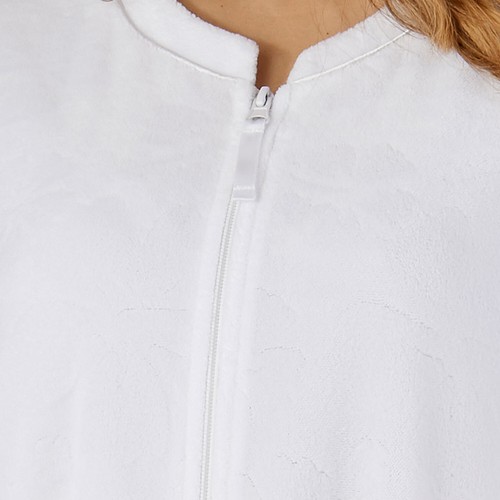 Slenderella Zip Up Ladies Floral Embossed Dressing Gown Soft Fleece Bathrobe - Picture 59 of 69