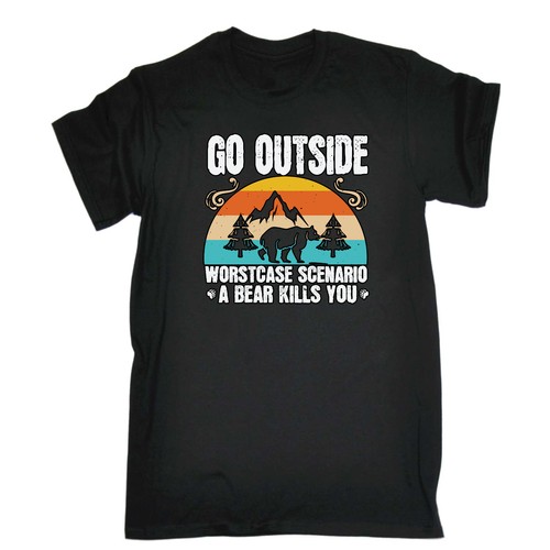 Go Outside Worst Case Scenario A Bear Kills You - Mens Funny T-Shirt Tee Tshirts - Picture 1 of 10