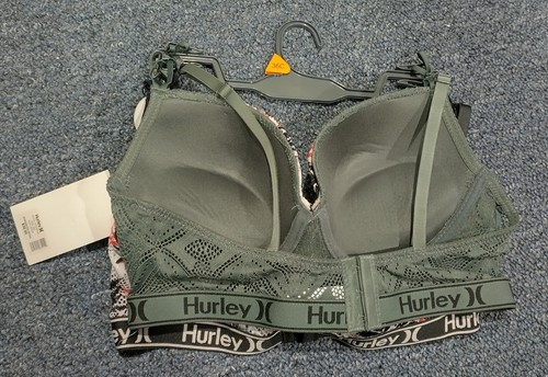 NEU Hurley Neu mit Etikett 2 Stück Komfort-BHs mit weichen Oberflächen Farbdruck und Grau 36C - Bild 3 von 4