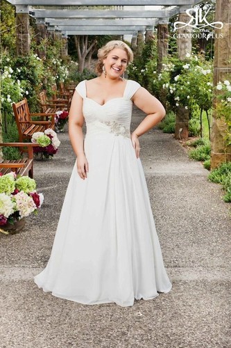Chiffon Wedding Dresses Plus Size White Elegant Sleeveless A Line Bridal Gowns - Picture 4 of 11
