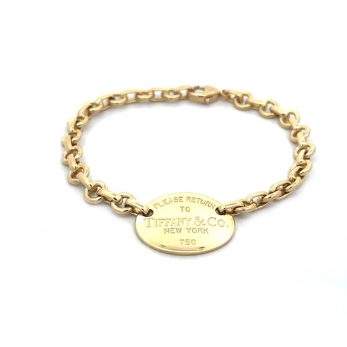 Tiffany & Co. Gold Dog Tag Bracelet Oval Please Return Chain Link 18k - Picture 7 of 7