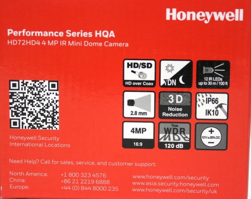 Honeywell HD72HD4 4MP IR Dome Camera 2.8MM, 12VDC, NTSC, 16:9, HD/SD, HQA, IR - Picture 5 of 7