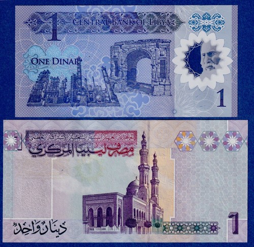 Libya 1 Dinar Combo (2009 & 2019) UNC Notes ( 2 Notes - Paper + Polymer) - Picture 2 of 2