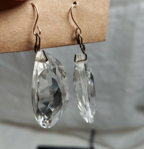 Crystal Chandelier 1920s Teardrop Fishhook Dangle Runway Earrings Repurposed - Picture 8 of 12