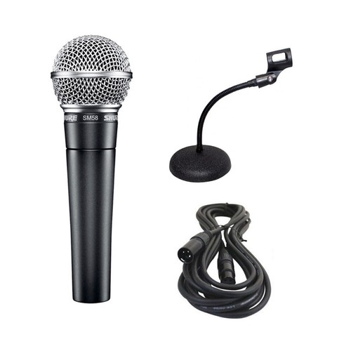 Shure SM58-LC Vocal Microphone w/Desk Stand & XLR Cable - Picture 1 of 6