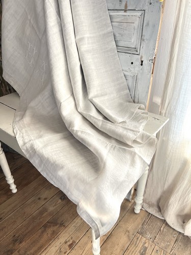 Antique French TROUSSEAU GREYISH LINEN FIL sheet HA mono CENTRAL SEAM c1850 - Picture 20 of 24